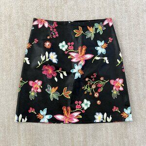 BeFree Floral Black Vegan Leather Mini Skirt S